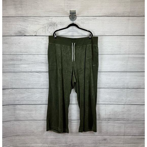 Nike Plus Size Army Green Terry Cloth Wide Leg Drawstring Sweatpants Size 3X - Picture 1 of 11